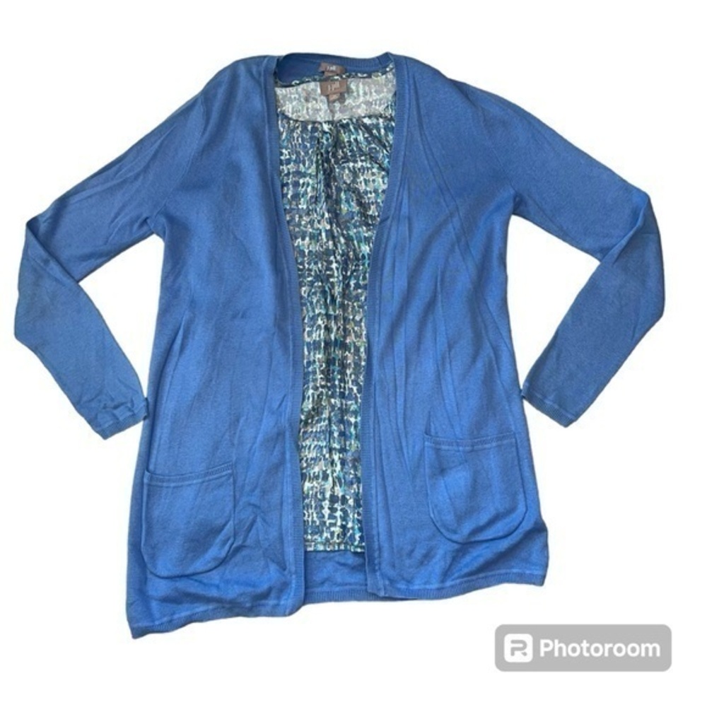 JJill Open‎ Front Cotton/Rayon Blue Cardigan and Blue Tan Pattern Tank Size XS
